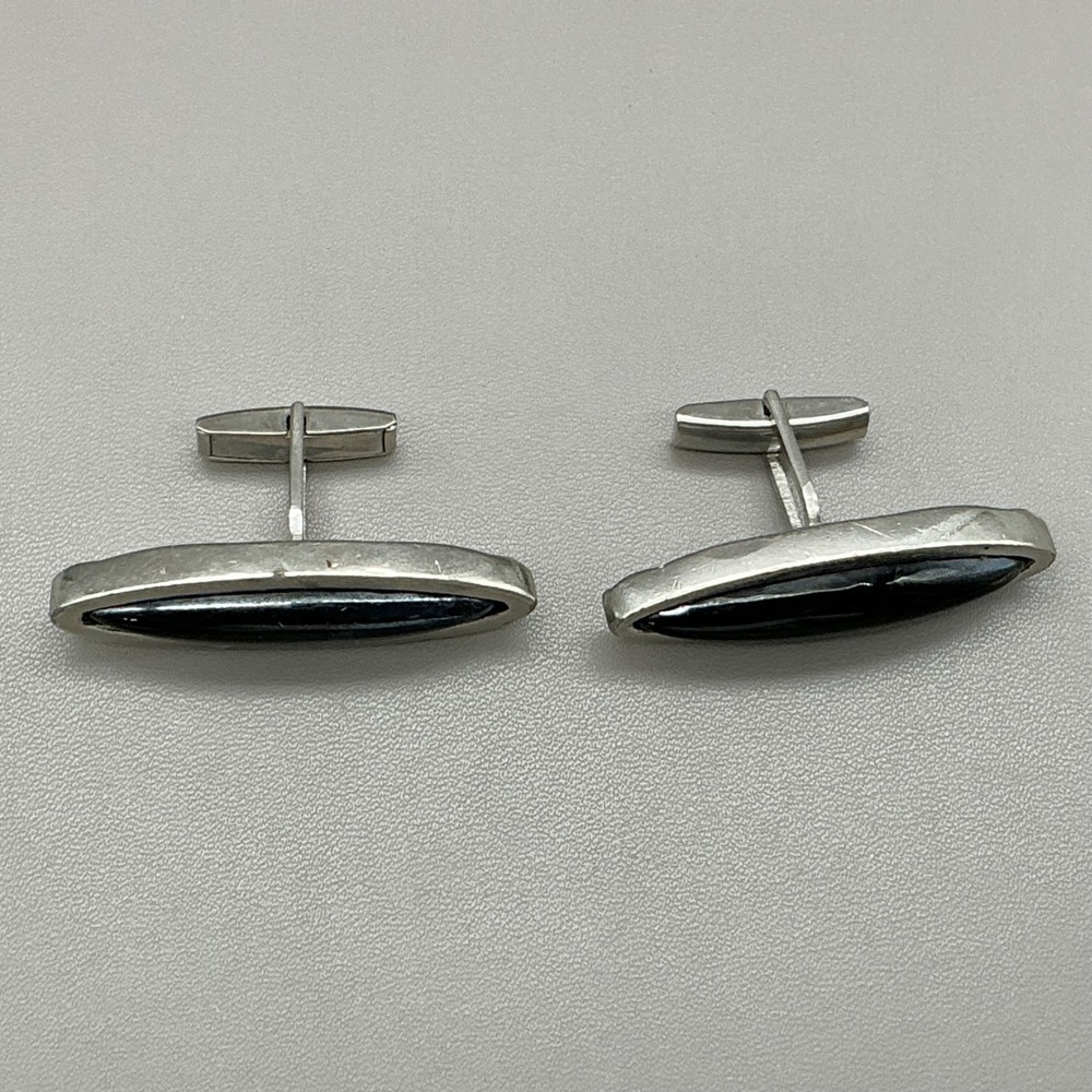 Kent Cufflinks Black Hematite Style Silver Tone Oval Mid Century Vintage29.99 - Picture 7 of 10